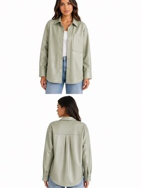 NWT Abercrombie & Fitch sage green shacket size S vegan/faux leather cabin core